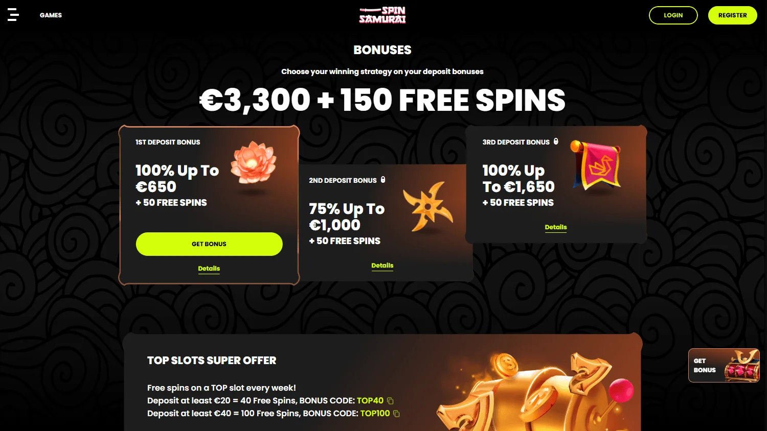 Spin Samurai Casino promotions on desktop