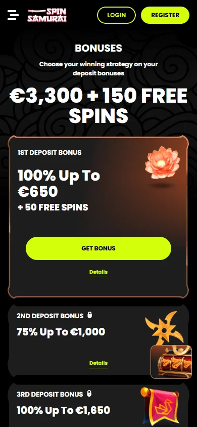 Spin Samurai Casino promotions on a mobile device